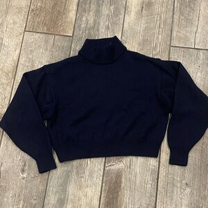 Wilfred free by Aritzia Navy Cropped Turtleneck Sweater